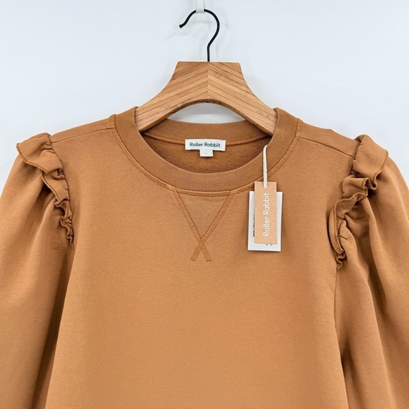 Roller Rabbit Cassia Sweatshirt with Ruffle Puff Sleeve in Coffee Size L NWT - Picture 5 of 12